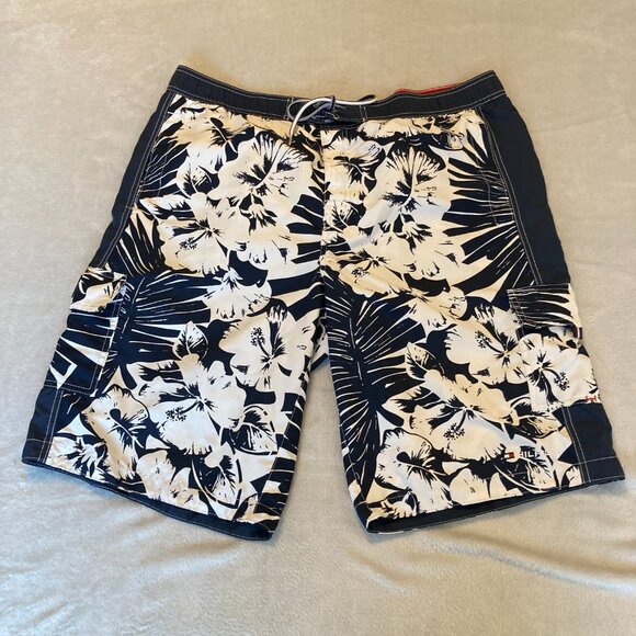 Tommy Hilfiger Men's Cargo Board Shorts Swim Trucks Tropical Size XL EUC - Picture 1 of 16